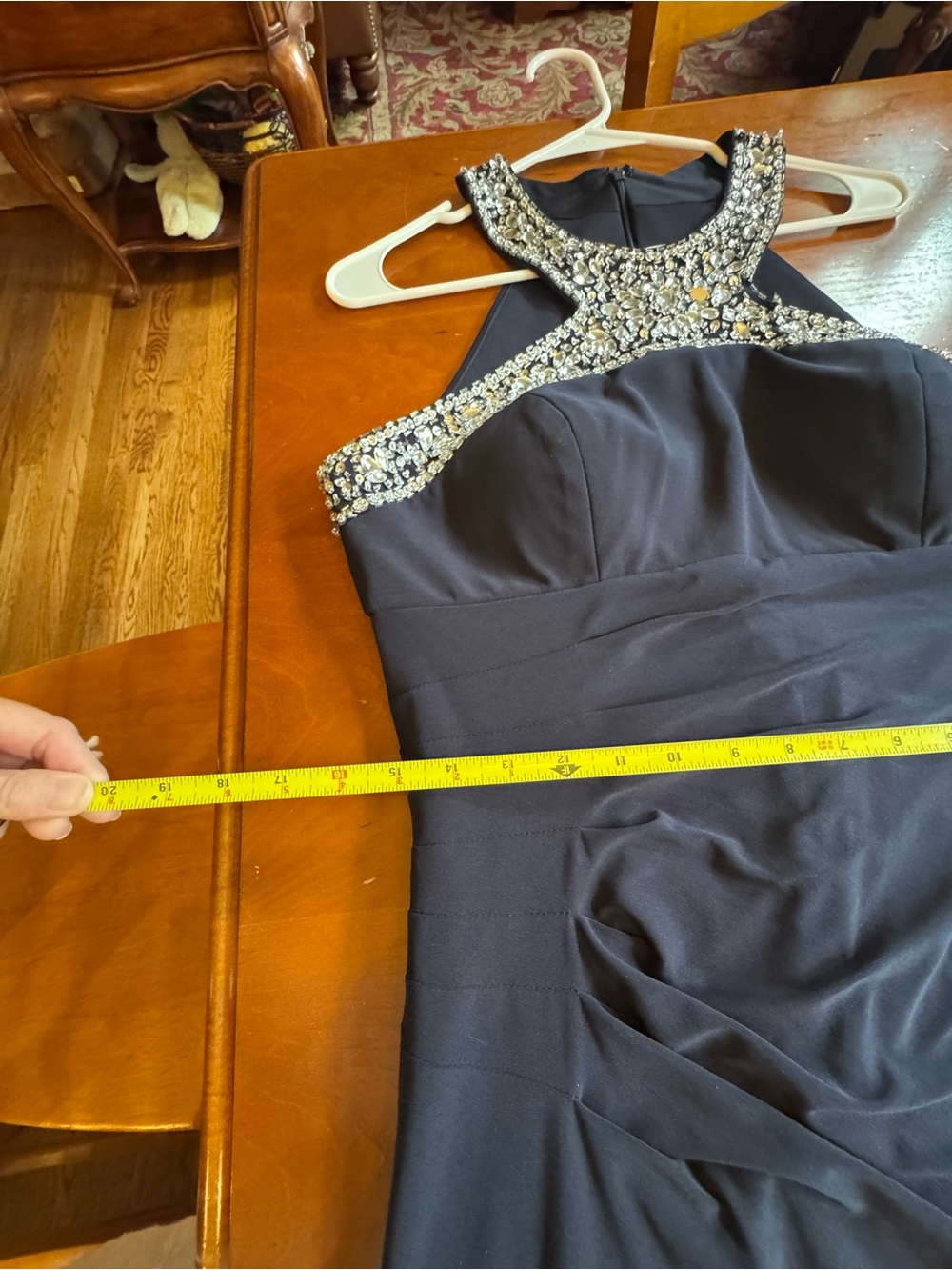Xscape Evening Navy Beaded Halter Gown Maxi Dress Formal Evening Prom Size 12 - Picture 15 of 16